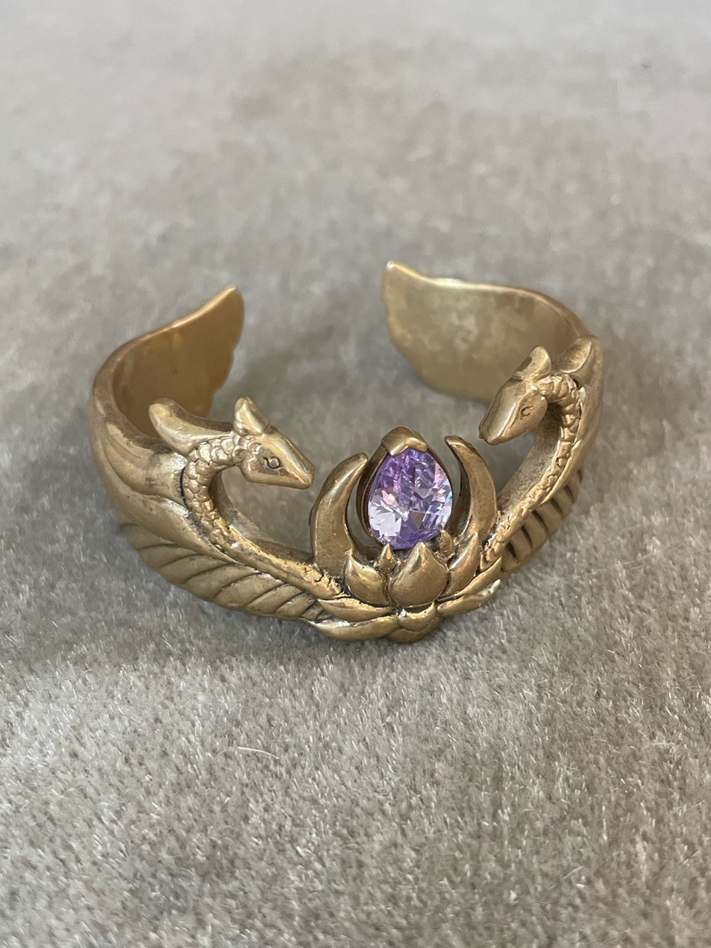 Brass Cuff Bracelet with Amethyst Gem for balance and harmony